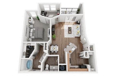 Floor plan for 1 bed, 1.5 baths, 1038 sqft